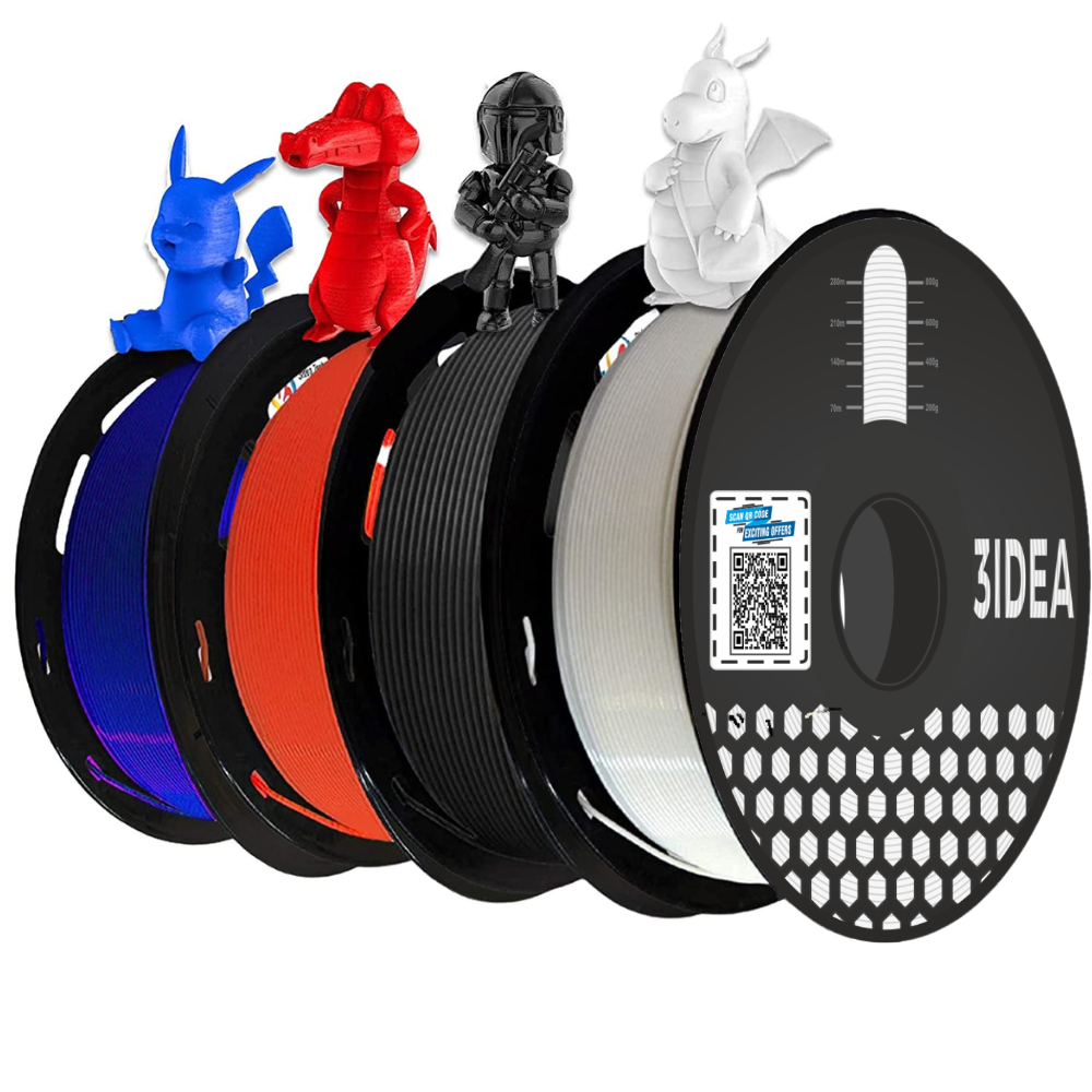 3idea PLA 3D Printing Filaments Multi - Colour 1.75mm,Net Weight-1kg each (Pack of 4- White, Black, Red, Blue)